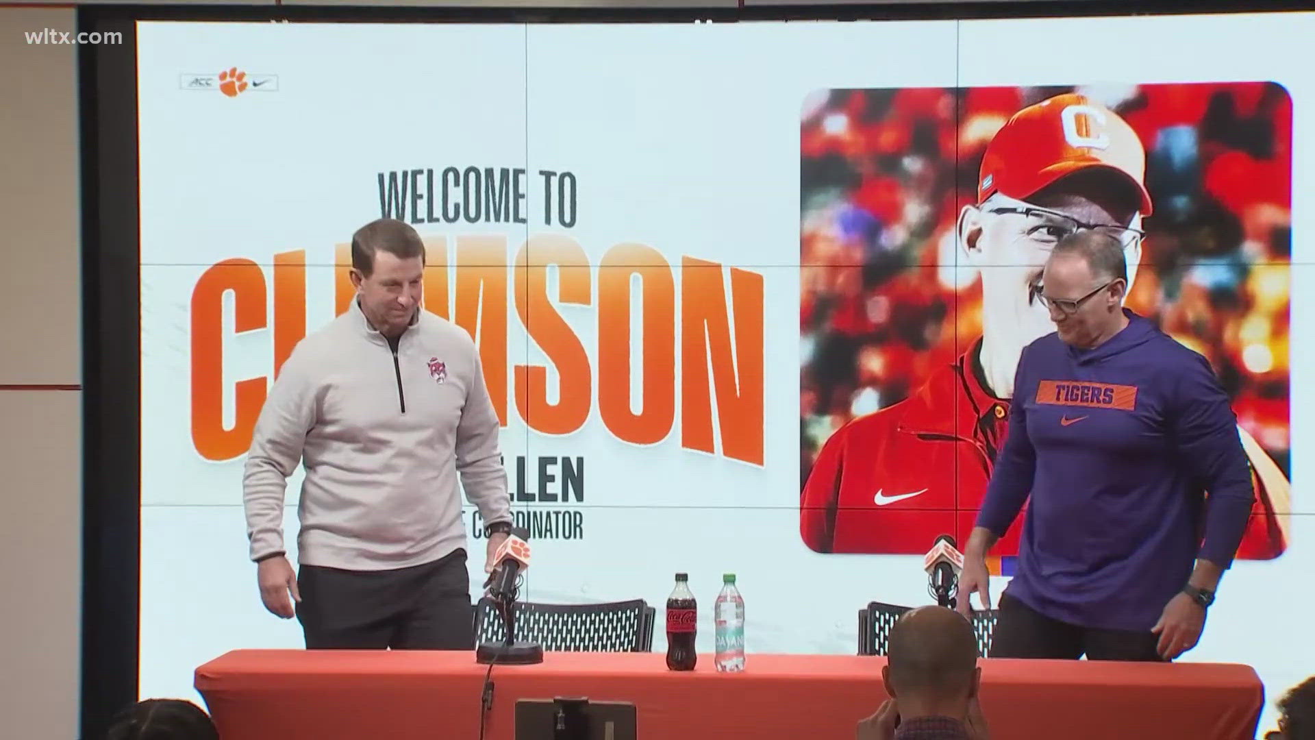 New Clemson defensive coordinator Tom Allen was at the podium with head coach Dabo Swinney as the two men talked about their new working relationship