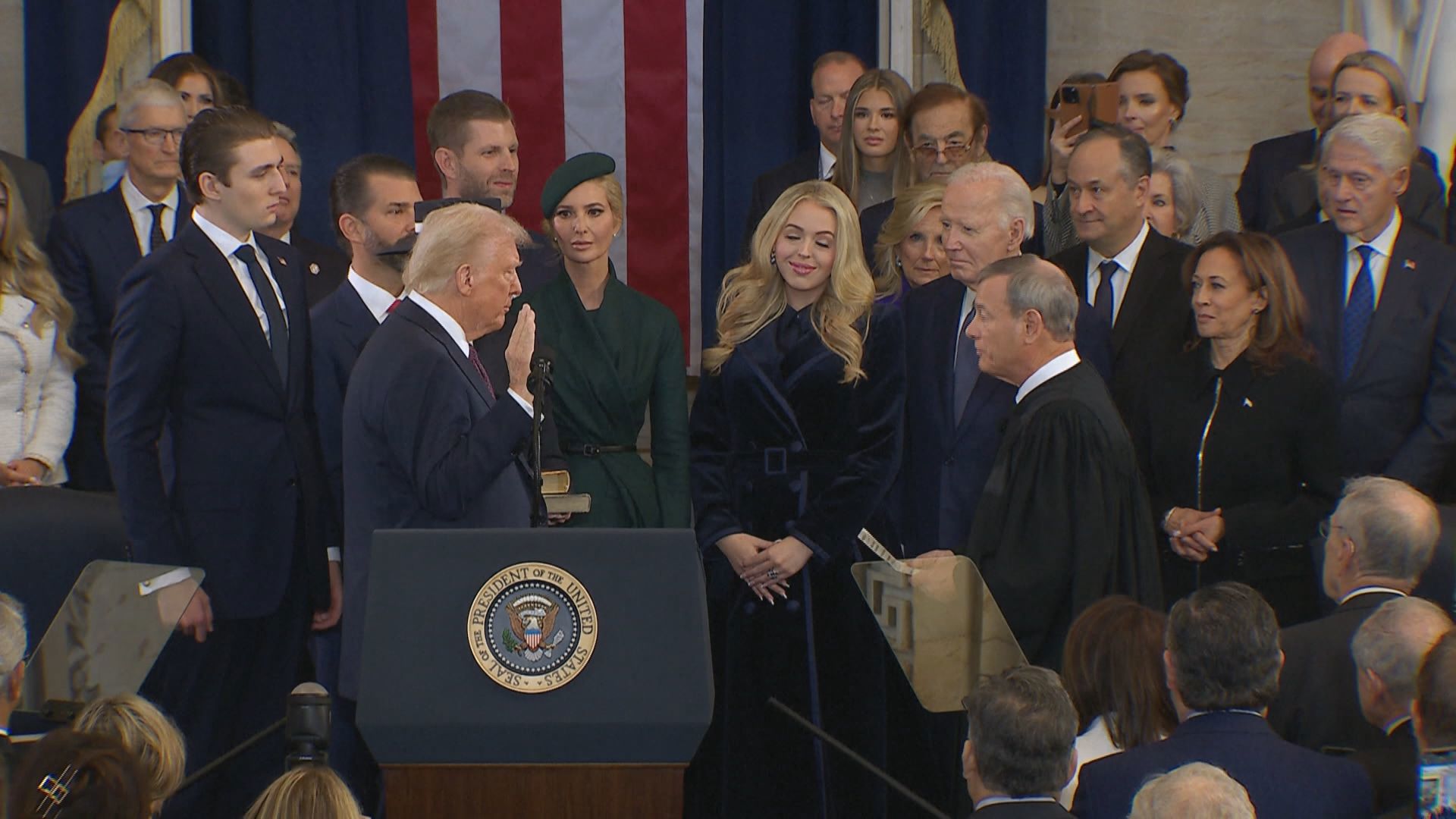 President Donald J. Trump takes the oath of office on January 20, 2025.