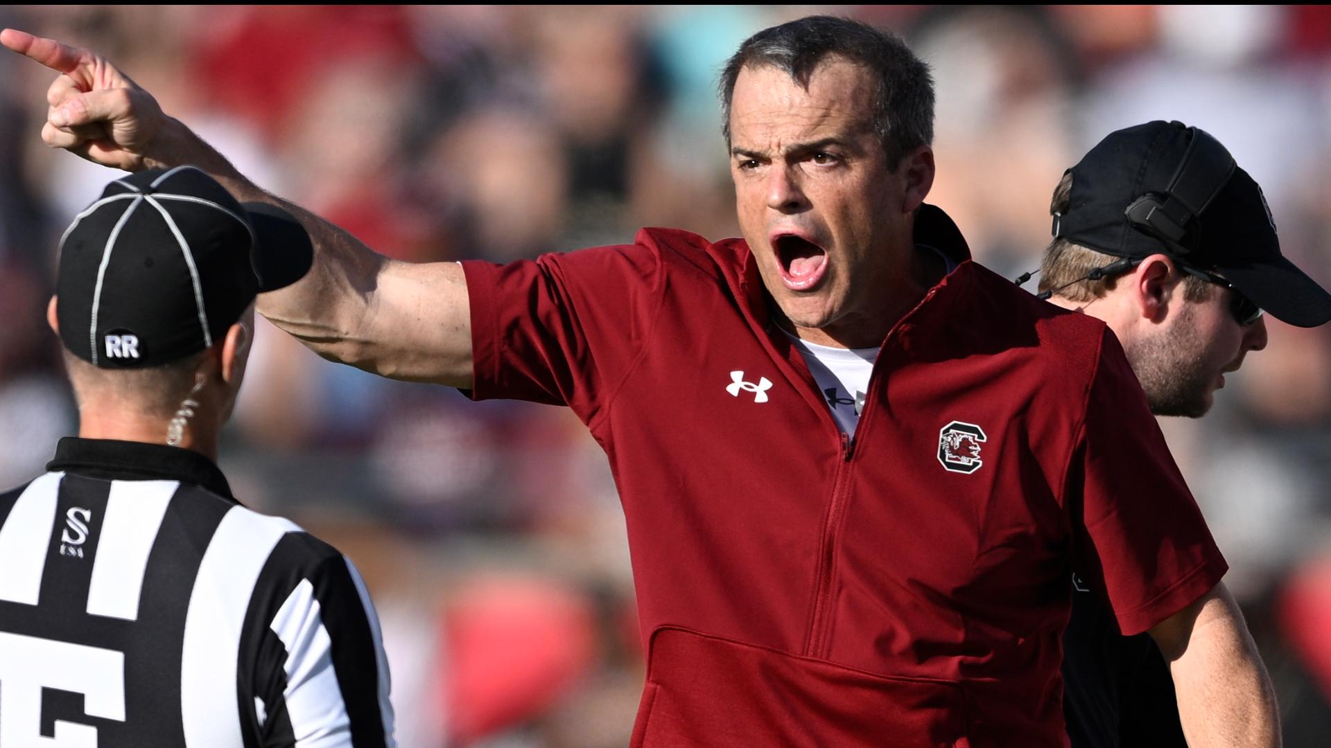 South Carolina head football coach Shane Beamer speaks after his team lost a hard-fought contest to Illinois in the Cheez-It Citrus Bowl